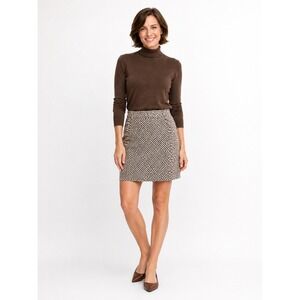 LOFT Brown Ivory Tweed Mini Skirt Size 2 Lined Geometric Print Career Classic
